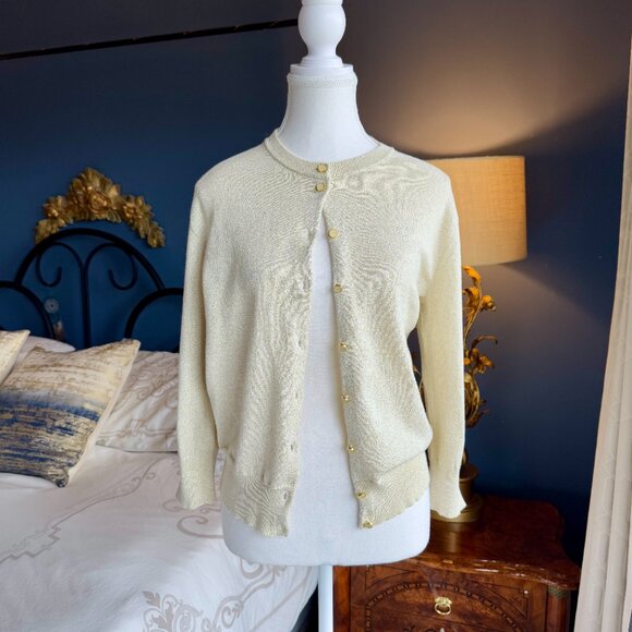 Nine West Light Gold Cotton Blend Metallic Buttoned Cardigan - Picture 3 of 13